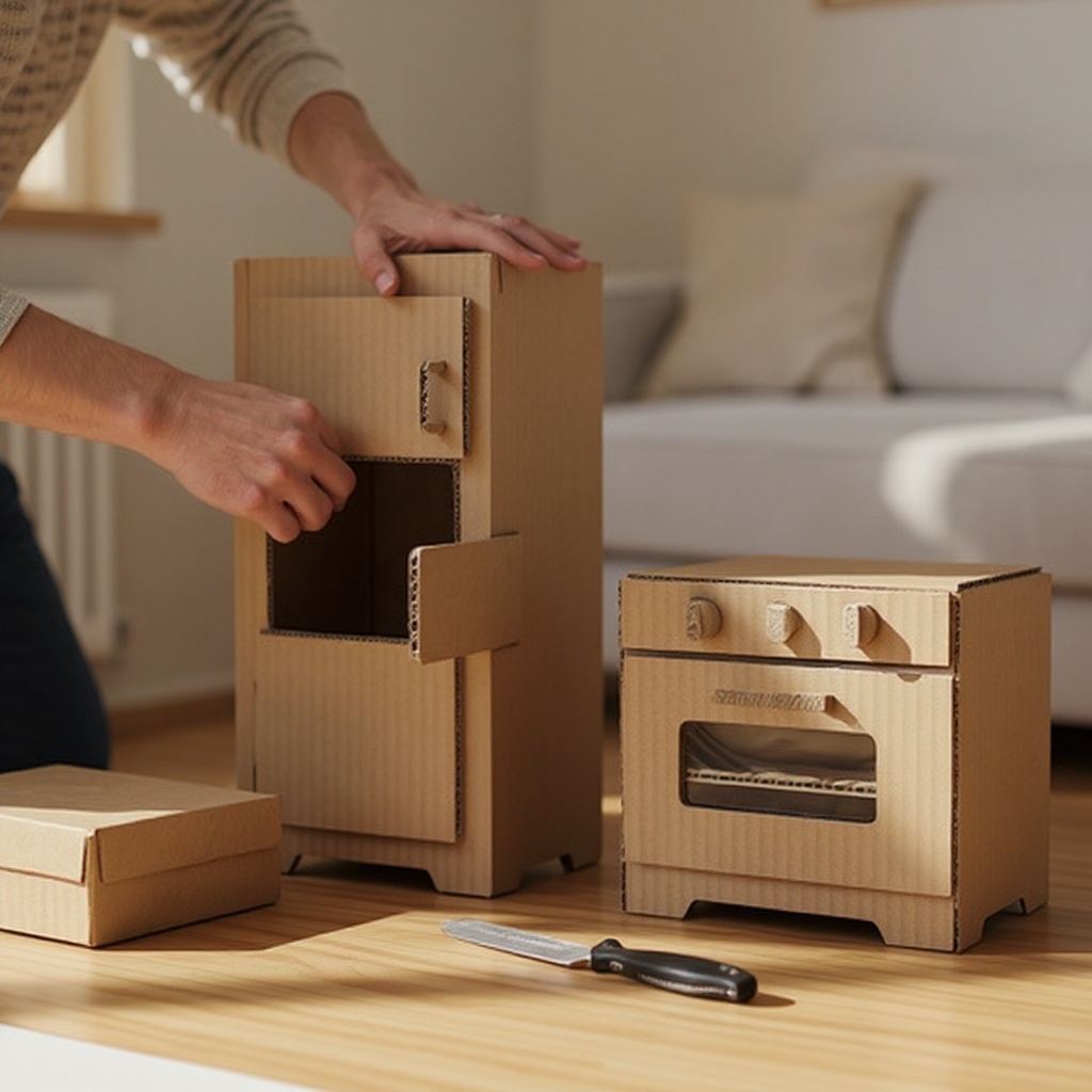 Step 3: For a refrigerator: Cut a large door opening on the front of one box. Leave one 