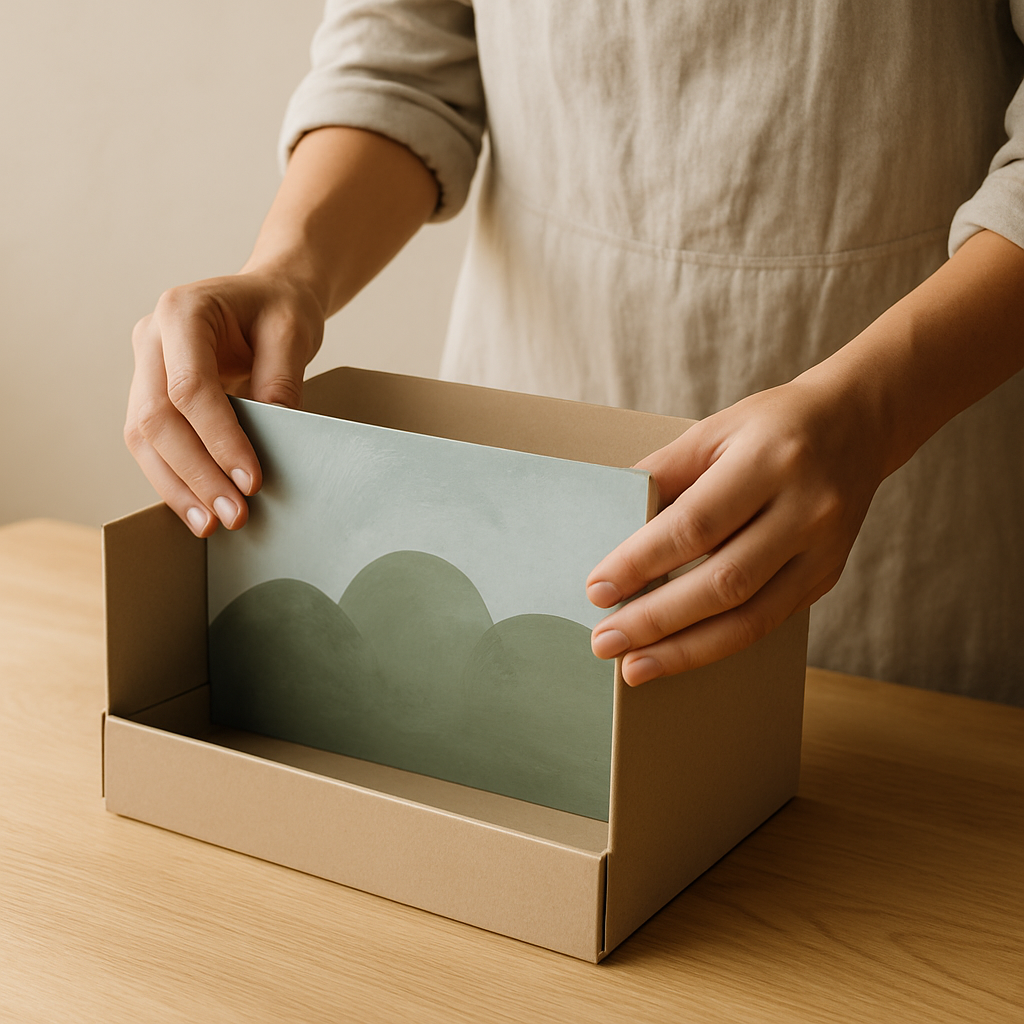 Step 6: Step 6: Attach the backdrop. Slide the backdrop piece into the theater box, rest