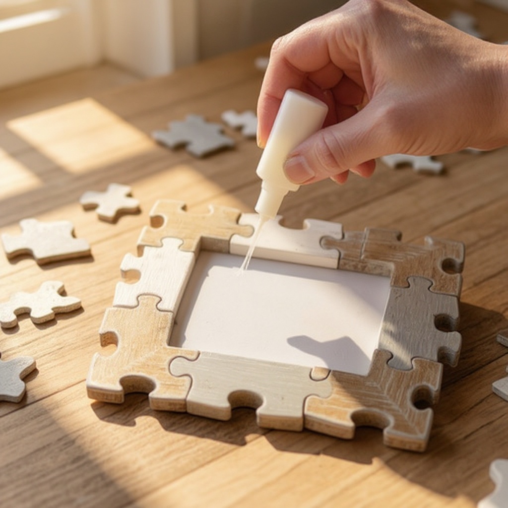 Step 6: Once you are happy with the arrangement of your puzzle pieces on one side of the