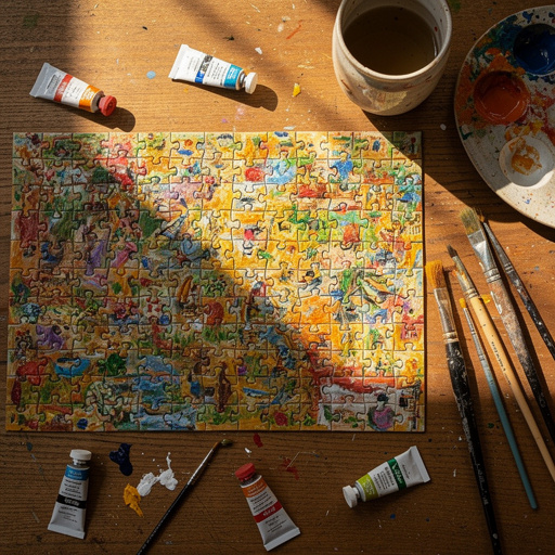 Multiple Painted Puzzle Art crafts from above