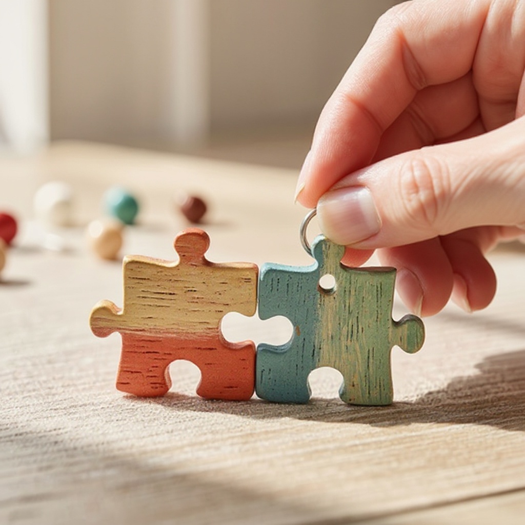 Step 12: Connect the second puzzle piece to the same jump ring, ensuring they fit togethe