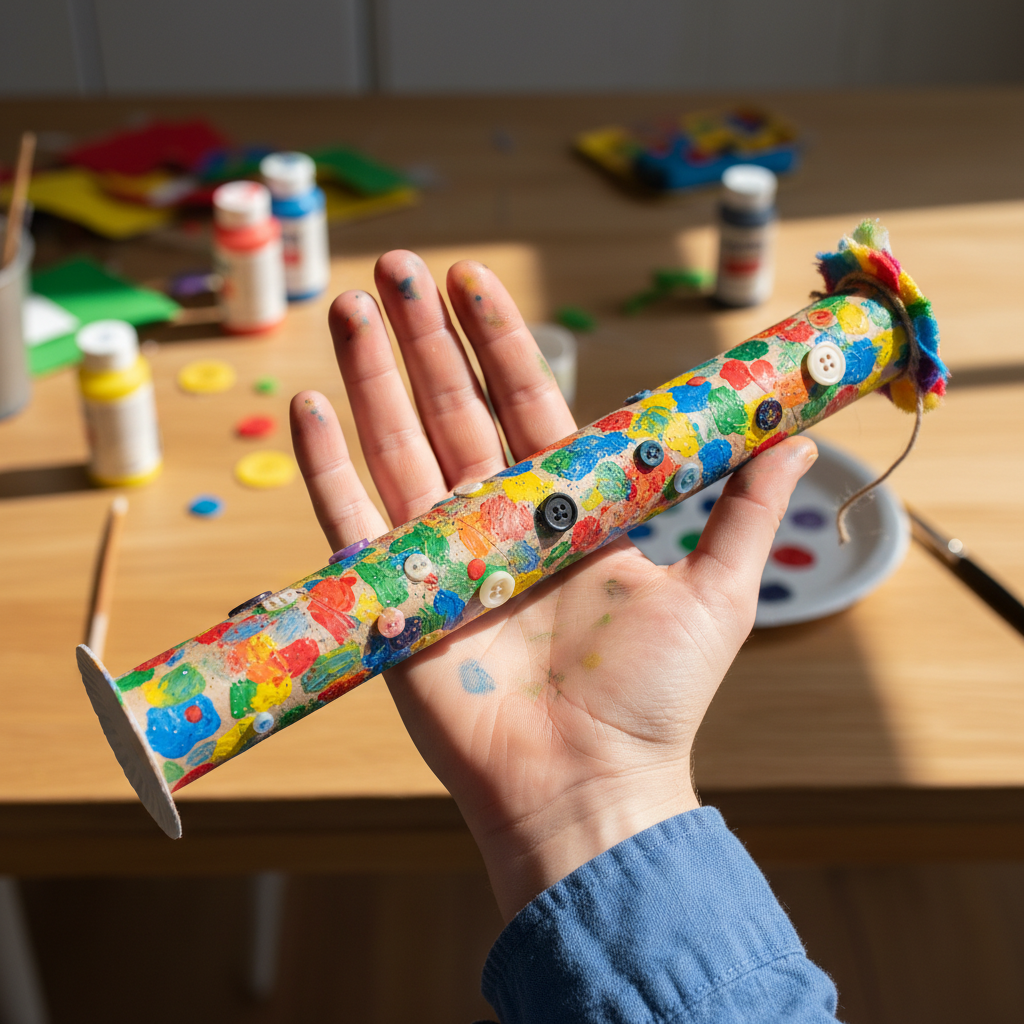 DIY Preschool Rain Stick held in hand