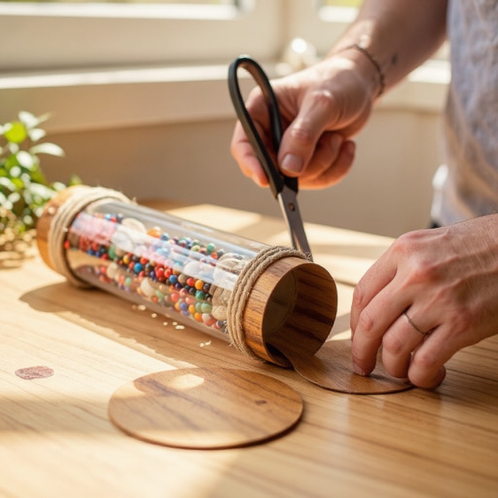 Step 1: Begin by preparing the ends of your cardboard tube.  Cut two circles of sturdy c