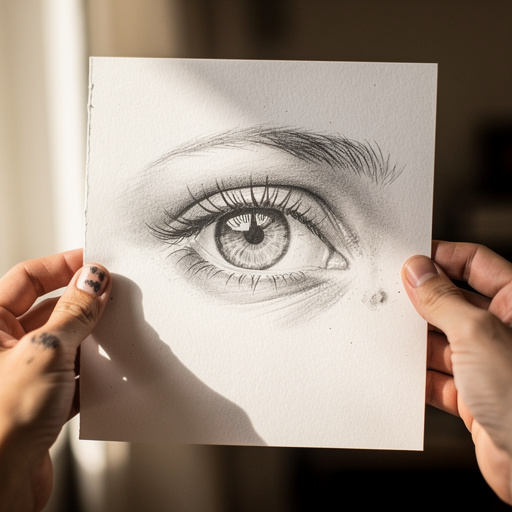 Realistic Eye Drawing held in hand