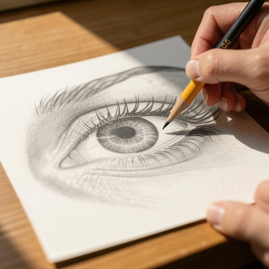 Step 5: Using the HB pencil, lightly shade the iris, leaving a small white highlight are