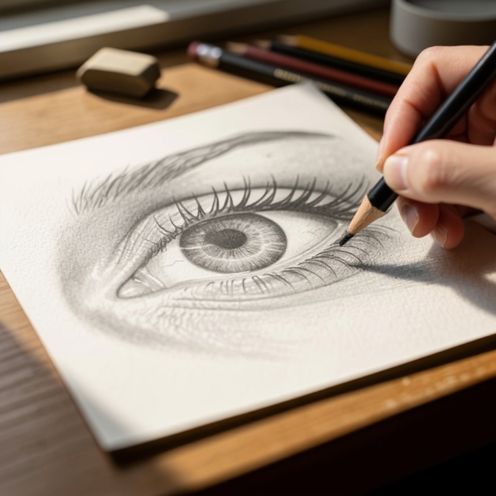 Step 8: Gently shade the sclera (the white part of the eye) with the HB pencil, making i