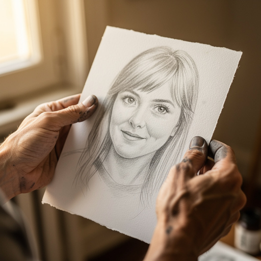 Realistic Pencil Portrait held in hand