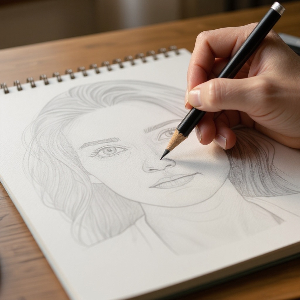 Step 1: Lightly sketch the basic outline of your subject (e.g., a face, an object) using