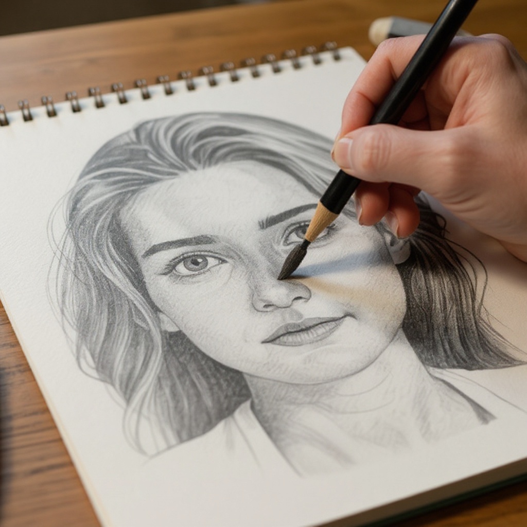 Step 3: Use a blending stump or tortillon to gently smudge the dark areas, starting to c