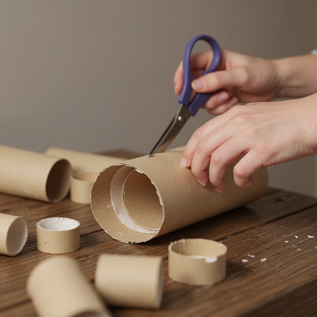 Step 1: Begin by taking each empty toilet paper roll and gently flattening it slightly. 