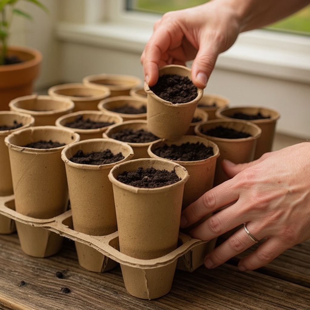 Step 6: Fill each tube about two-thirds full with your chosen potting soil or seed-start