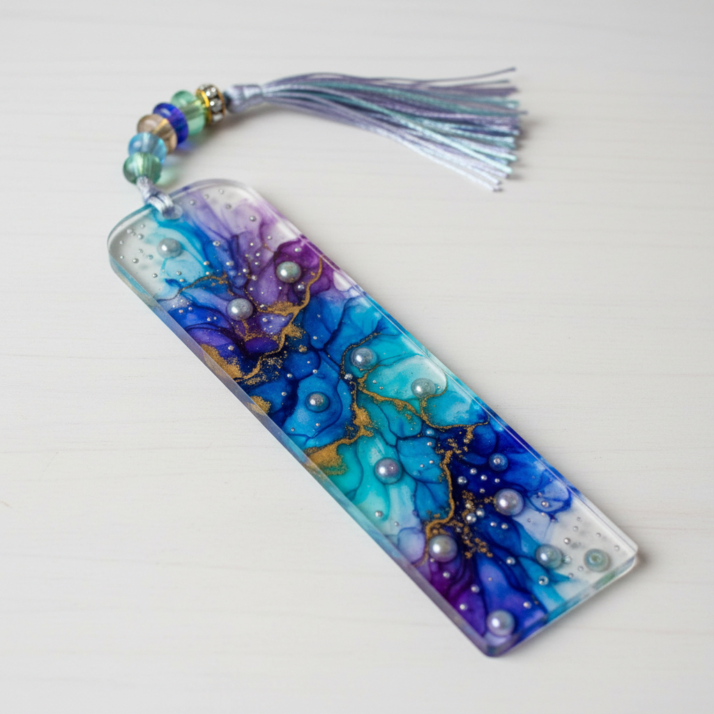 Resin Bookmark with Alcohol Ink Swirls
