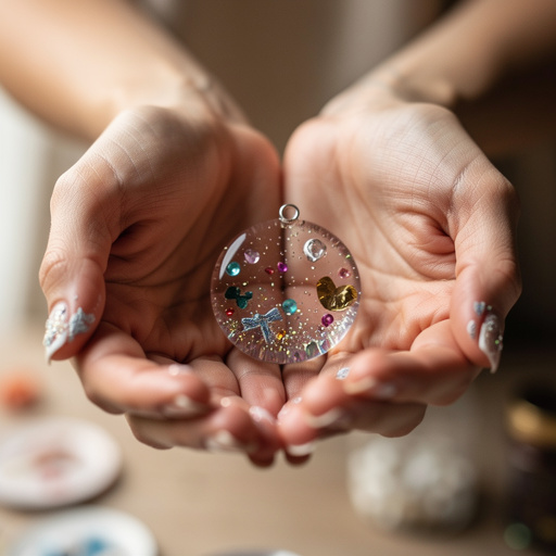 Floating Glitter Resin Charms held in hand