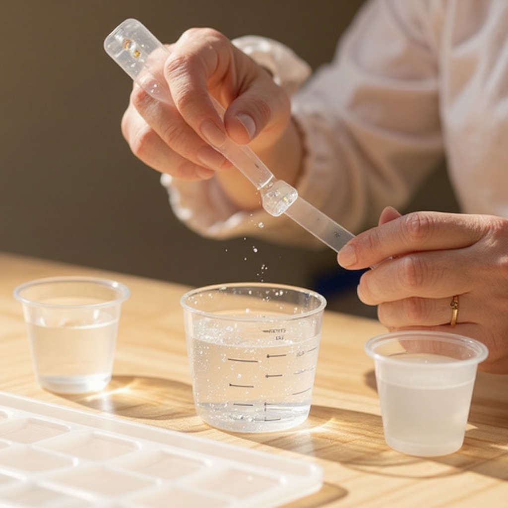 Step 2: Carefully measure equal parts of resin and hardener into a clean mixing cup acco