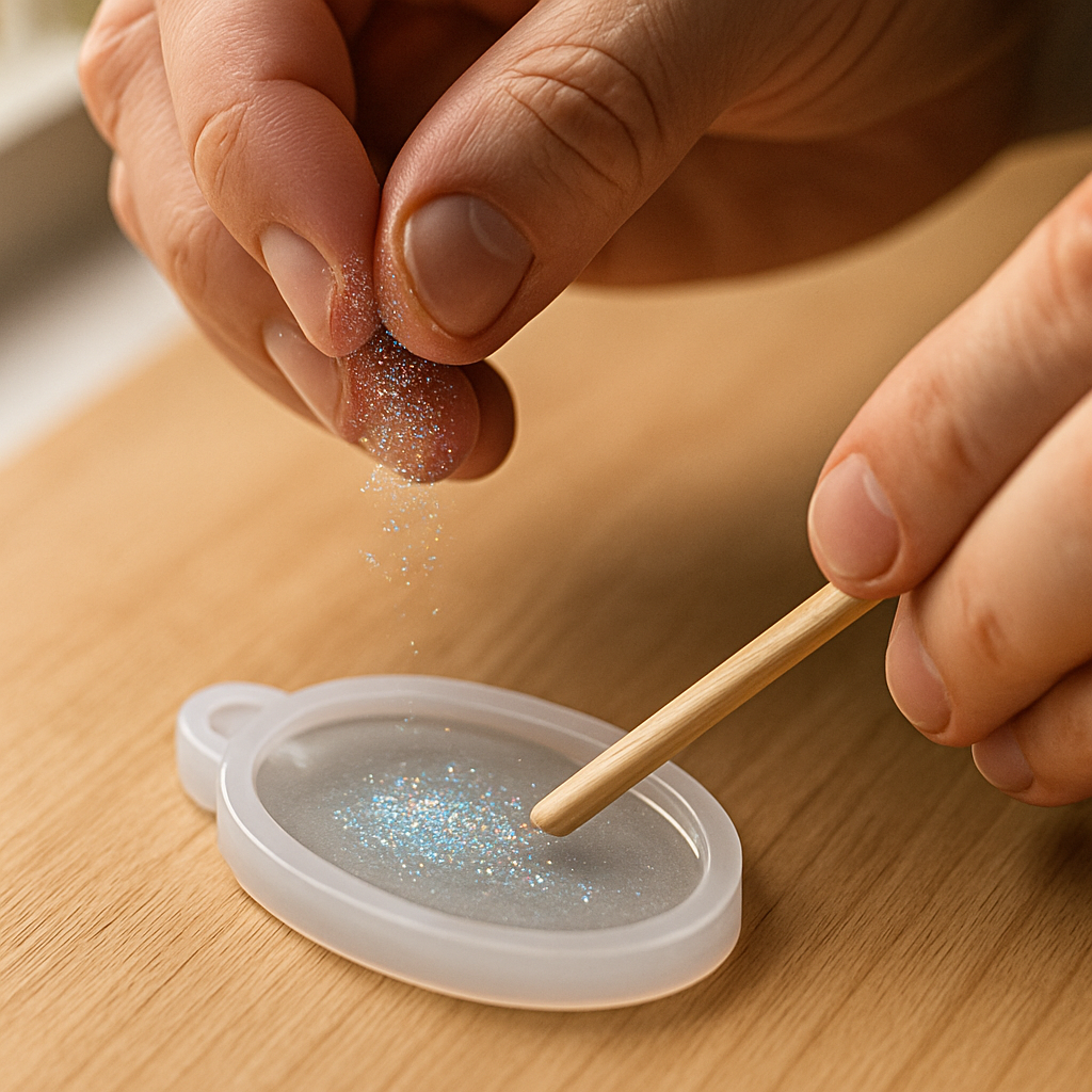 Step 7: **7. Add First Embellishments (Glitter/Mica):** While the base layer is still we