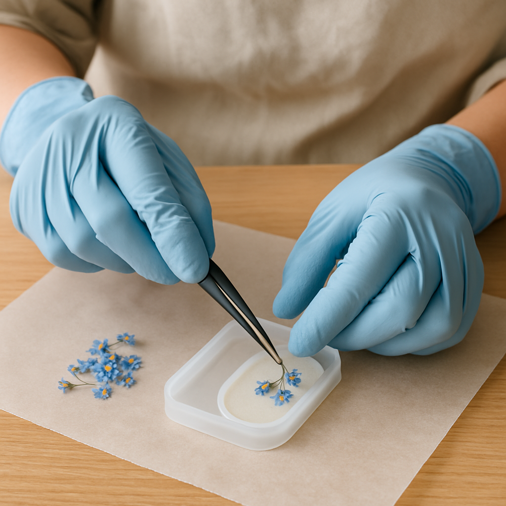 Step 10: Step 10: Arrange Your Botanicals. Once the base layer is tacky, use your precisi