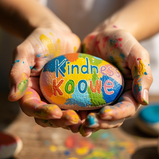 Painted Kindness Rocks held in hand