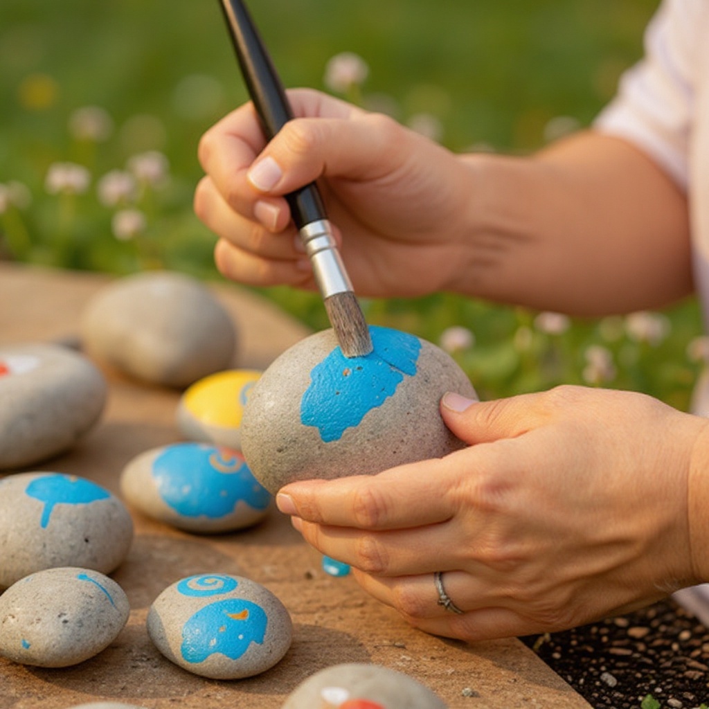 Step 4: Apply your base coat of acrylic paint to the rock. Use a medium-sized brush to c