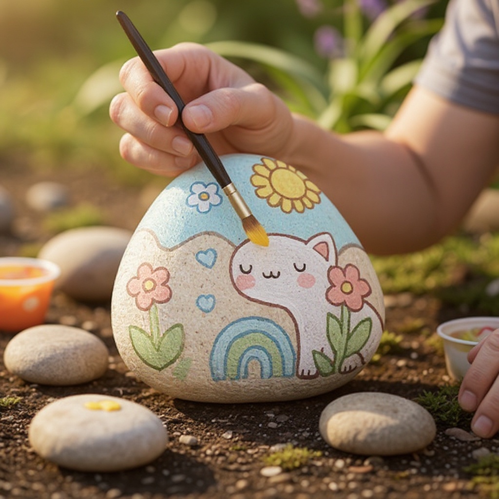 Step 4: Dip a paintbrush into your chosen paint color and apply it to a rock. Start with