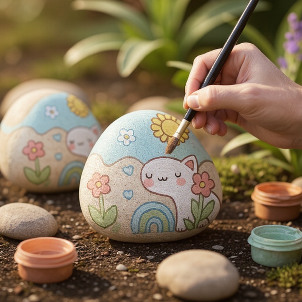 Step 5: Continue painting designs, patterns, or pictures onto the rocks. Let your creati