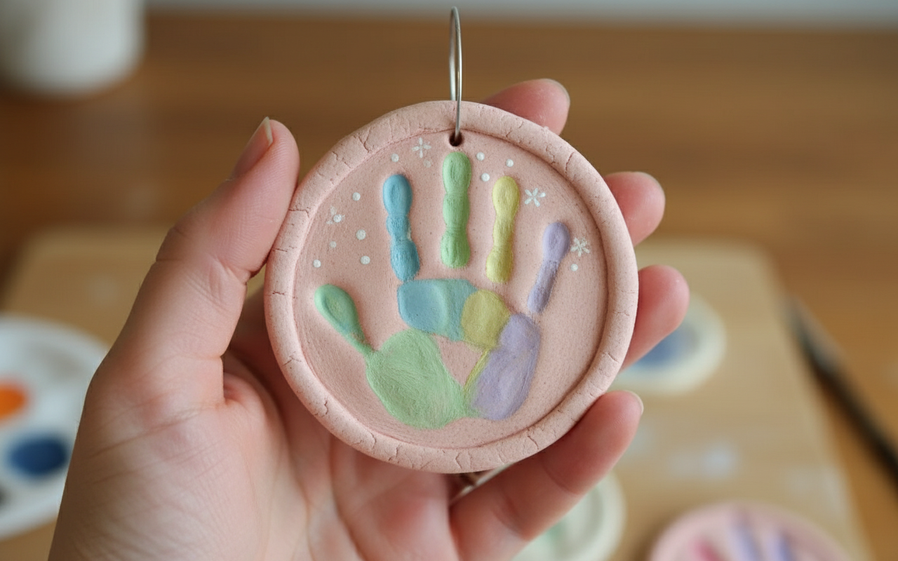 Salt Dough Handprint Keepsake Ornament held in hand
