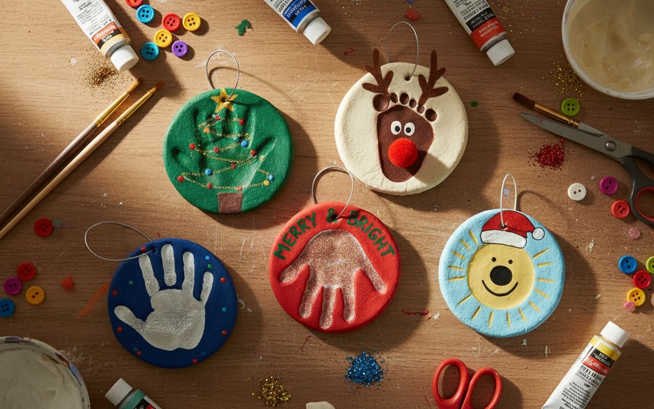 Multiple Salt Dough Handprint Keepsake Ornament crafts from above