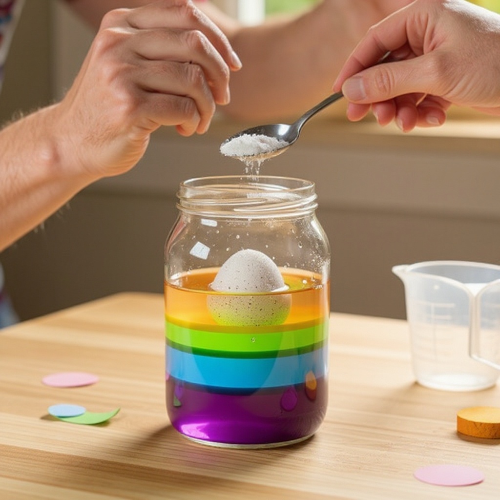 Step 8: Carefully place the egg back into the salt water. Continue adding salt (1 tables