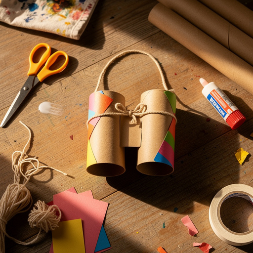 Multiple DIY Cardboard Tube Binoculars crafts from above