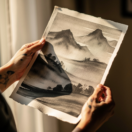 Abstract Ink Wash Landscapes held in hand