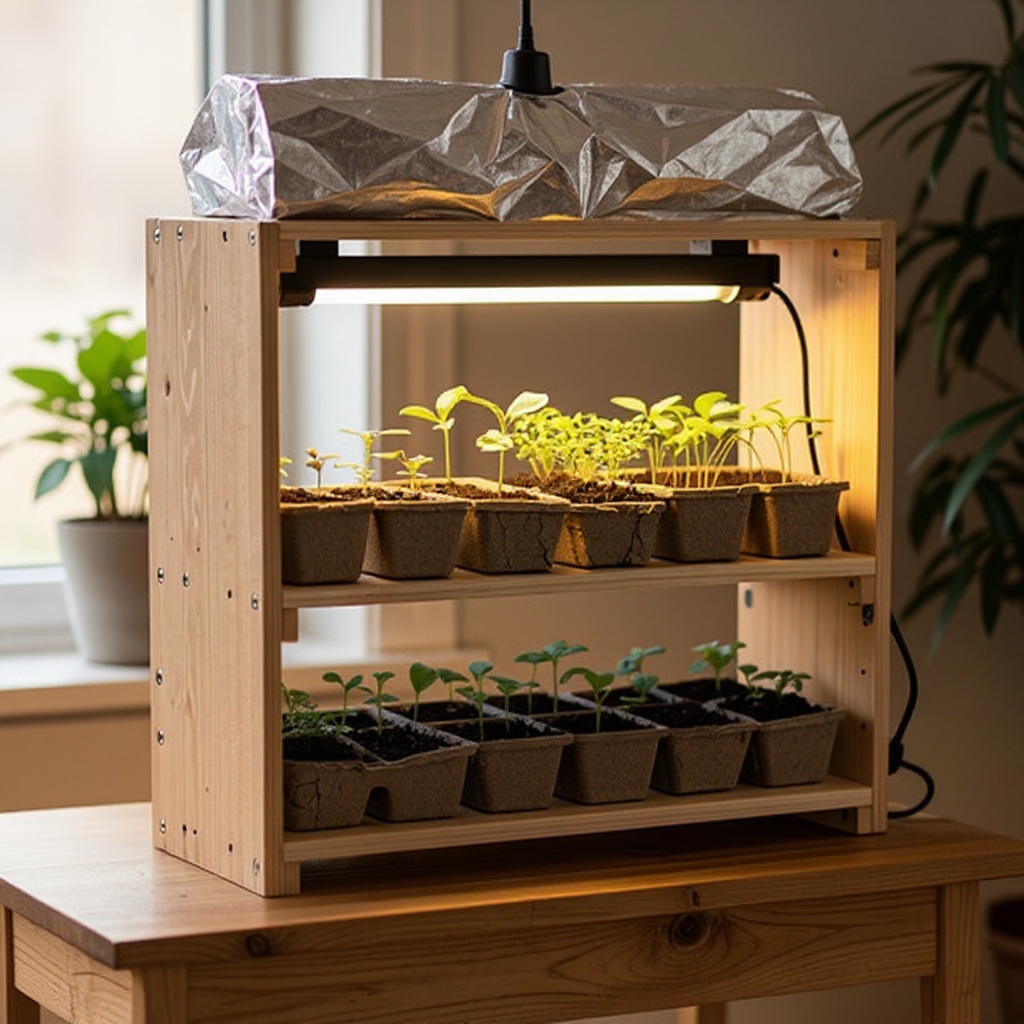 Step 8: Place the foil-lined lid, with the grow light attached, securely onto the plasti