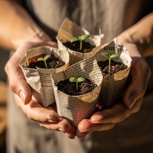 Newspaper Pot Seedling Starters held in hand