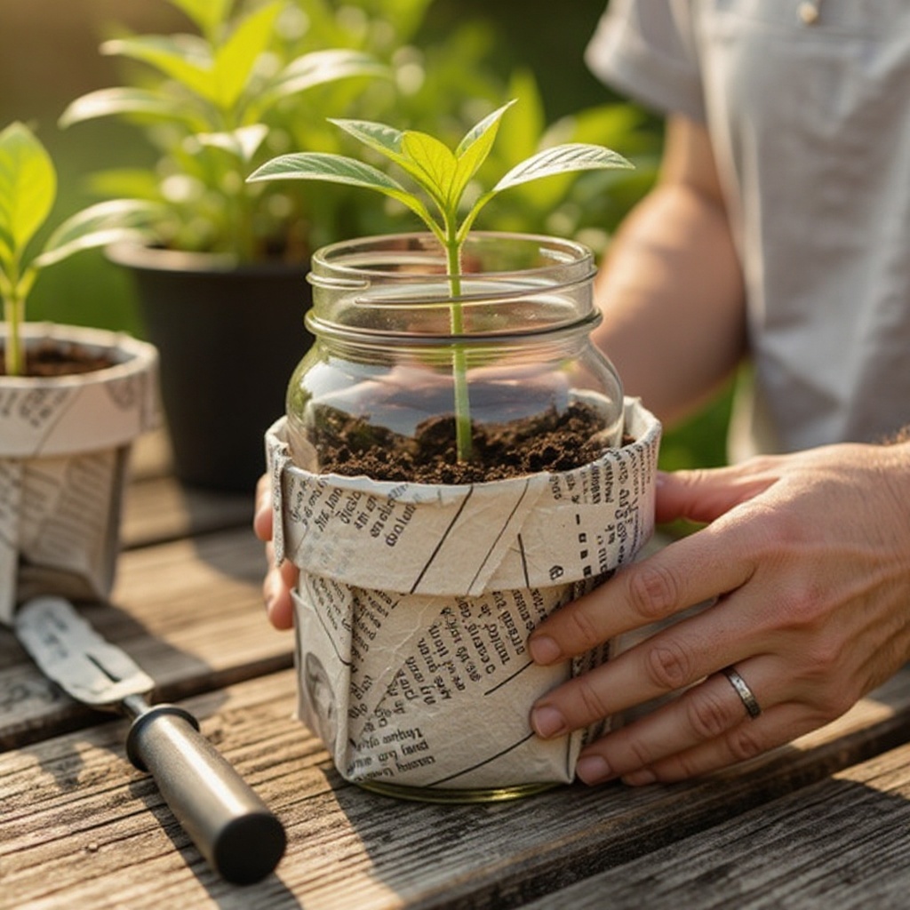 Step 3: Place the jar on one end of the folded newspaper strip, aligning the edge of the