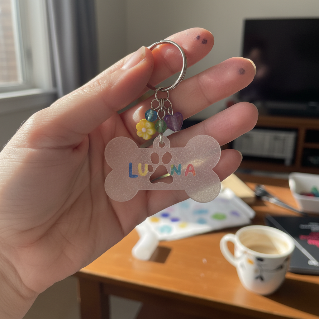 Shrink Plastic Name Tag Pet Tag held in hand