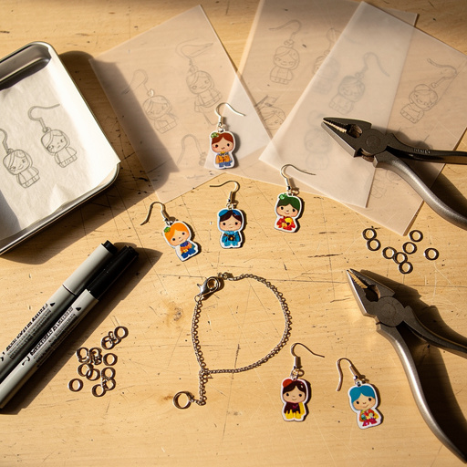 Multiple Shrink Plastic Charms & Jewelry crafts from above