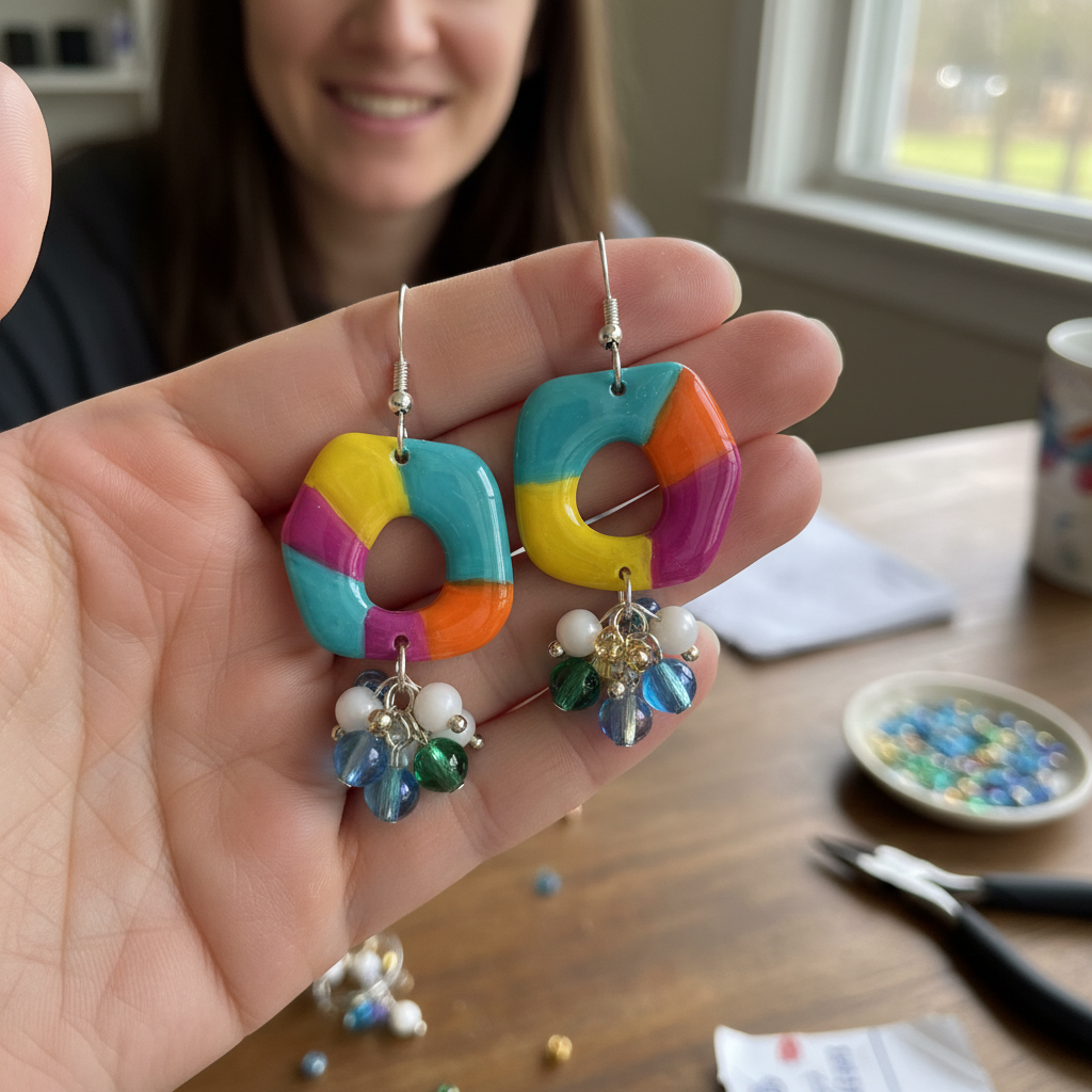 Shrink Plastic Statement Earrings held in hand