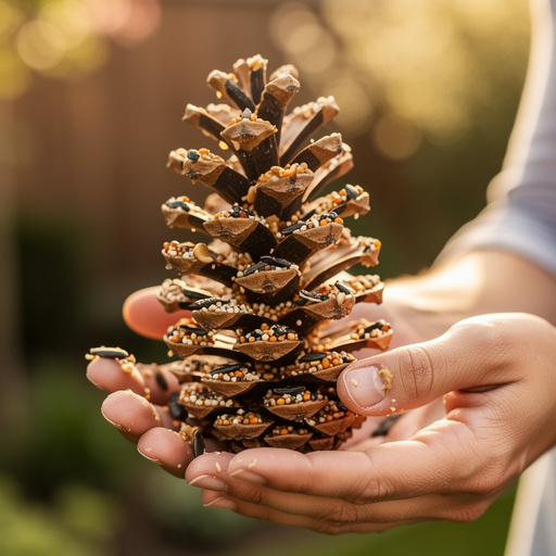 Pinecone Bird Feeder Craft held in hand