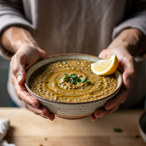 Easy Lentil Dal Recipe held in hand