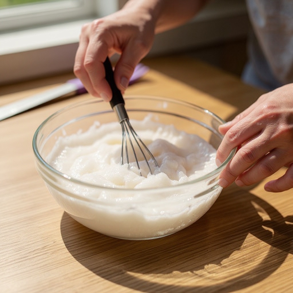 Step 1: In the first bowl, combine 1 cup of white school glue with 1/4 cup of warm water