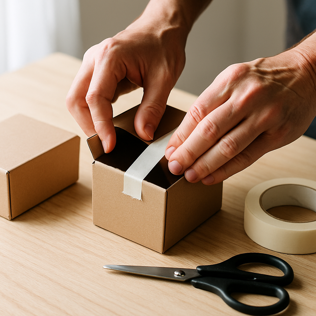 Step 1: Prepare your boxes: Ensure both small cardboard boxes are empty and clean. Fold 
