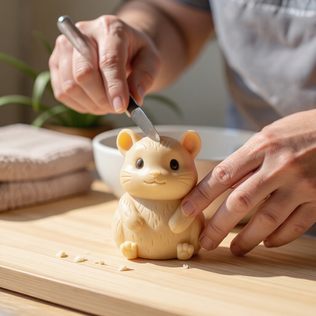 Step 3: Using the plastic knife, begin to carefully shave away excess soap to create the