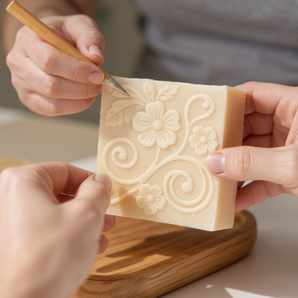 Step 3: Lightly trace your design onto the soap bar with a pencil or marker.