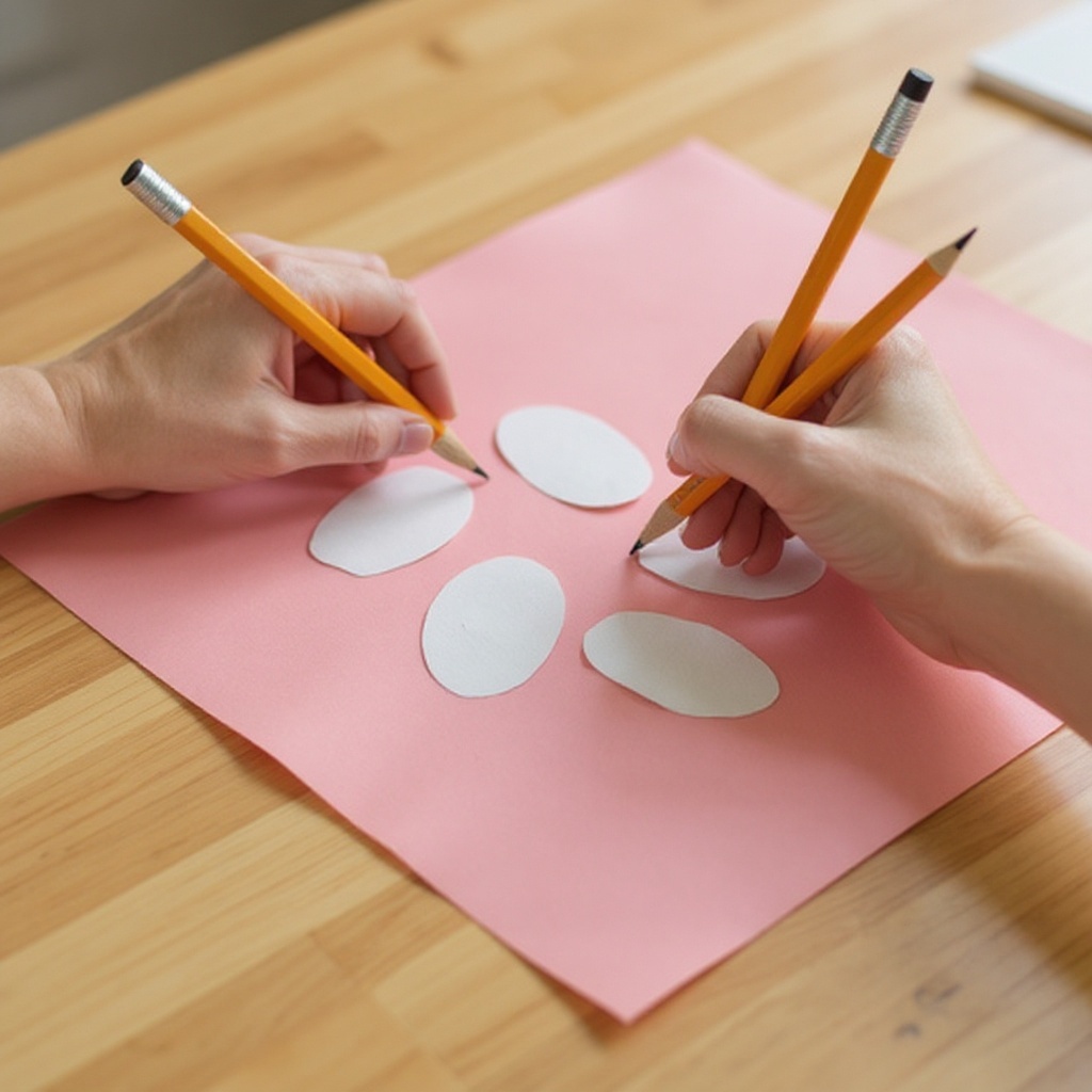 Step 2: On a piece of pink construction paper, lightly draw five oval shapes, each about