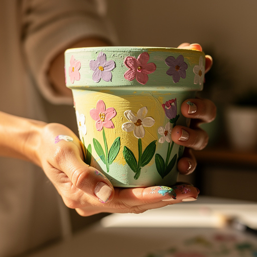 Spring Flower Pot Painting held in hand