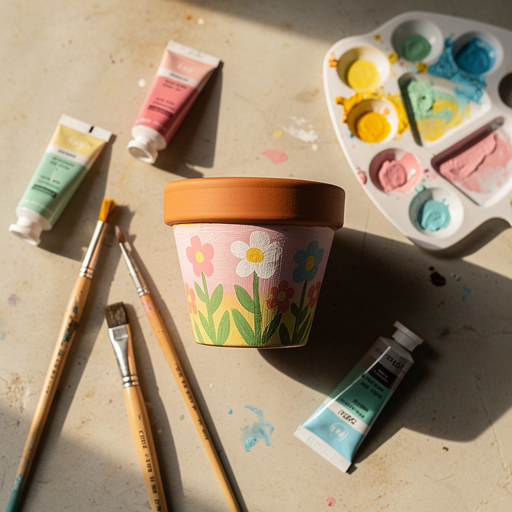 Multiple Spring Flower Pot Painting crafts from above