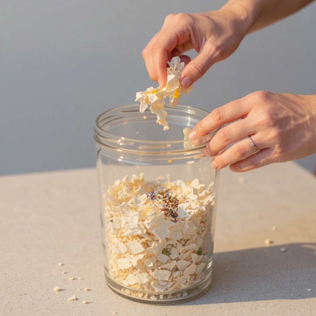 Step 1: Tear the shredded recycled paper into small pieces and place them in the blender