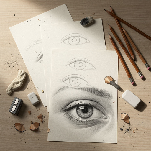 Multiple Realistic Eye Drawing Guide crafts from above