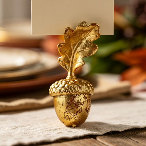 Gilded Acorn & Leaf Place Card Holders
