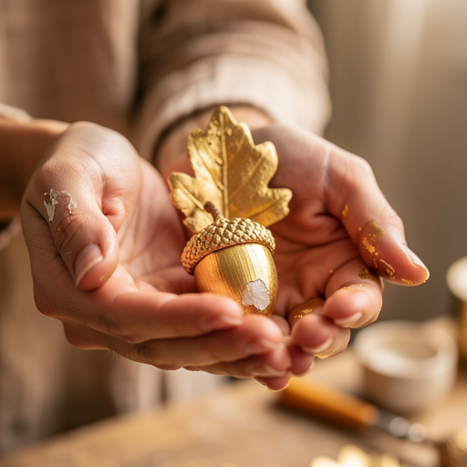 Gilded Acorn & Leaf Place Card Holders held in hand