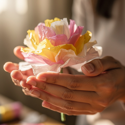 Fluffy Tissue Paper Flowers held in hand