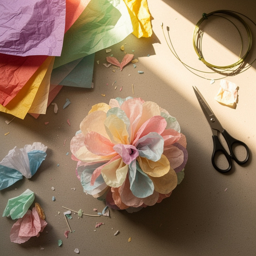 Multiple Fluffy Tissue Paper Flowers crafts from above
